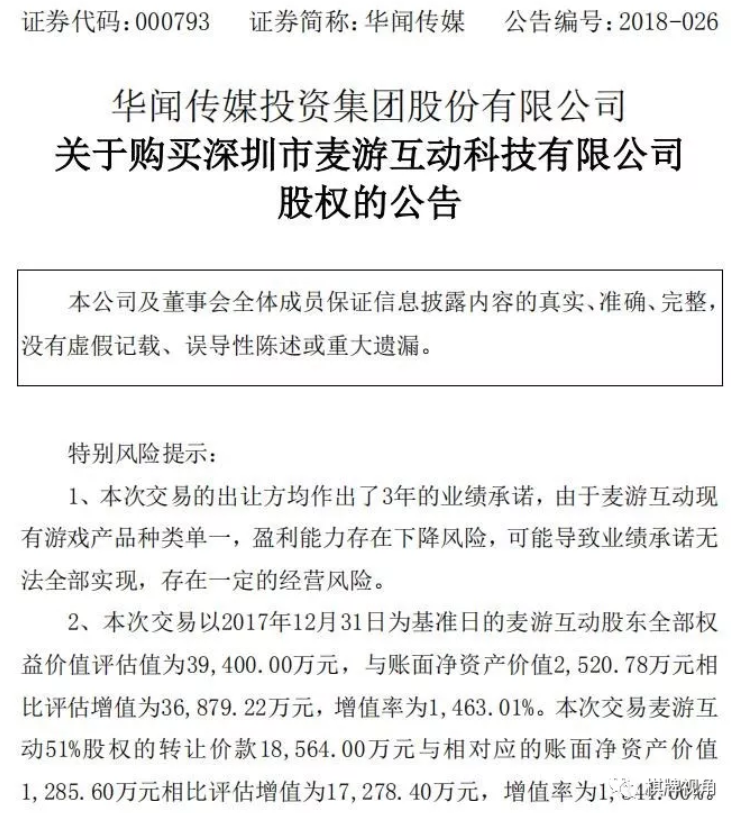 华闻传媒近日财报显示，麦游互动对赌协议完成率102.57%